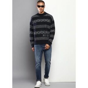 Tommy Hilfiger Men Dark Navy Fairisle Mock Neck Sweater Size XL 78J7416 410